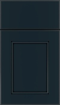 Tamarind Maple shaker cabinet door in Gunmetal Blue with Black glaze